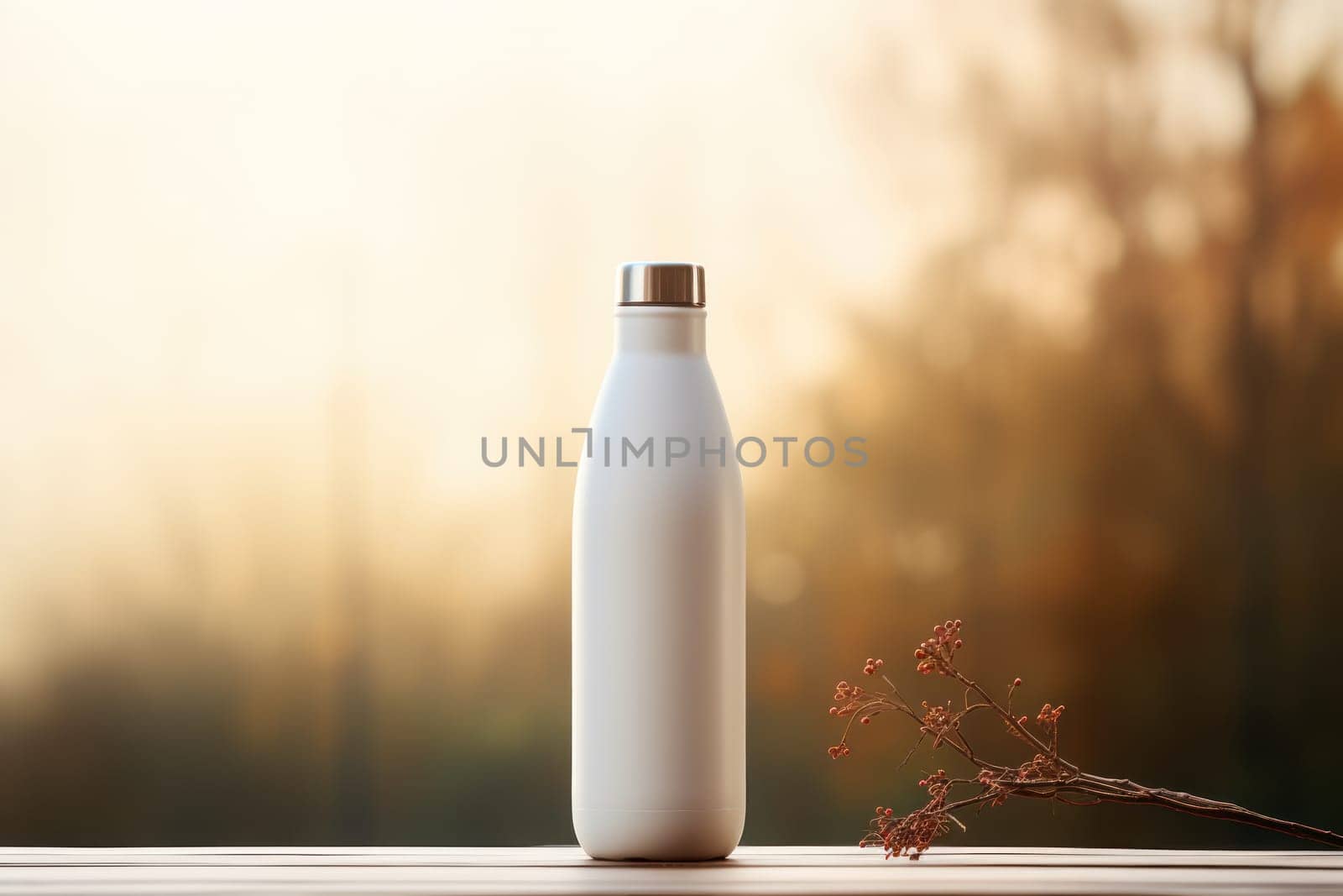 White Blank Bottle Mockup with natural theme background Generative AI.