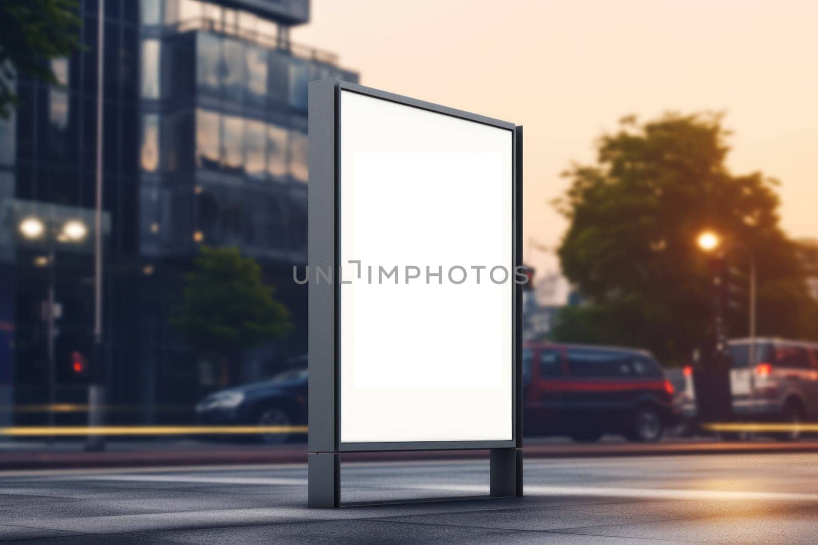 Blank Billboard on City Street at Night Outdoor advertising Generative AI.