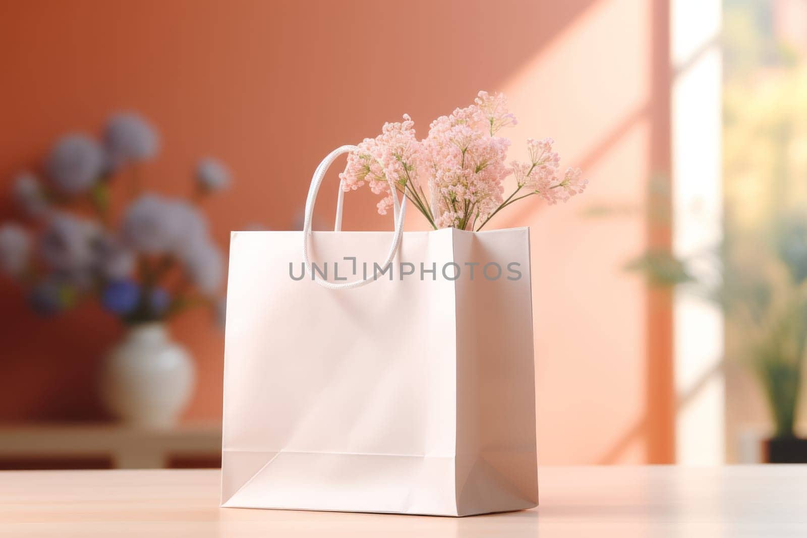 Mockup White Blank shopping bag with natural theme background Generative AI.