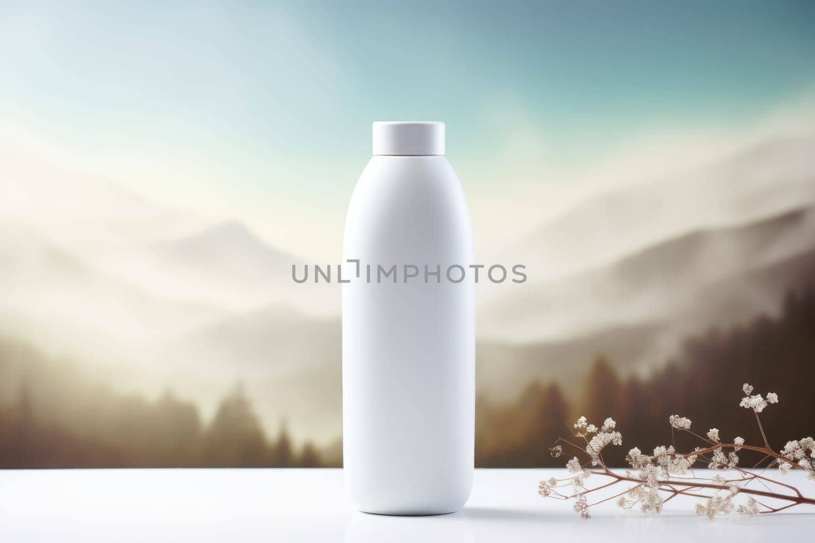 White Blank Bottle Mockup with natural theme background Generative AI.