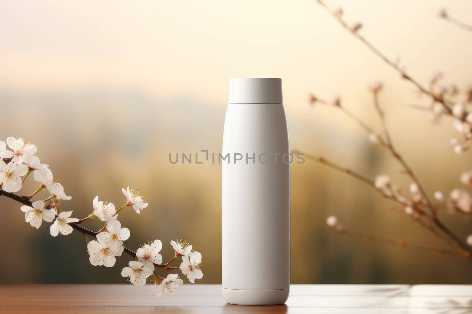 White Blank Bottle Mockup with natural theme background Generative AI.