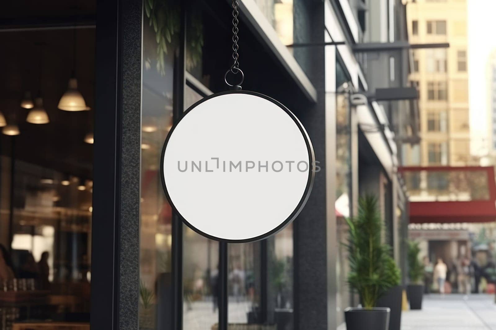 Blank minimal circular shop signboard mockup for design Generative AI.