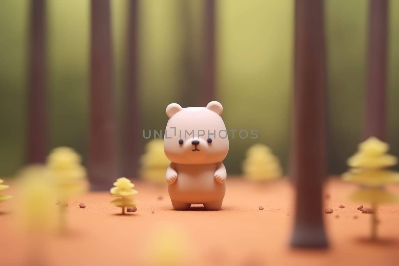 A bear walking in forest 3D Tiny cute isometric Generative AI.