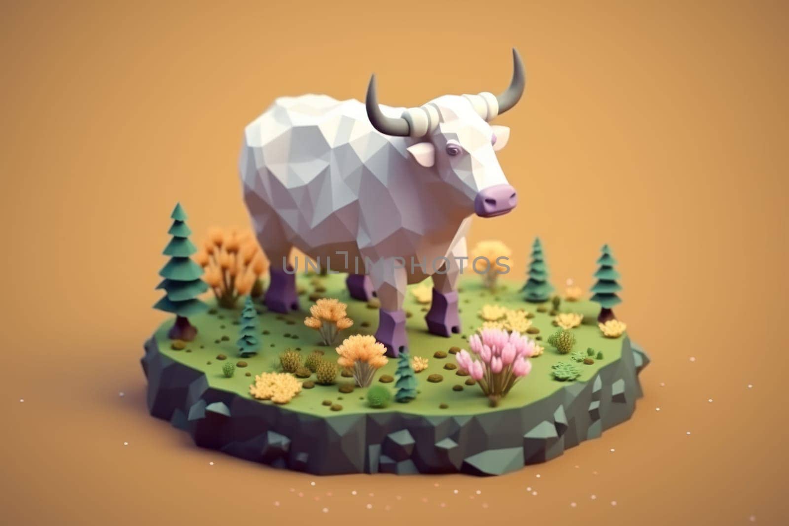 A bull ox walking in forest 3D Tiny cute isometric Generative AI by nijieimu