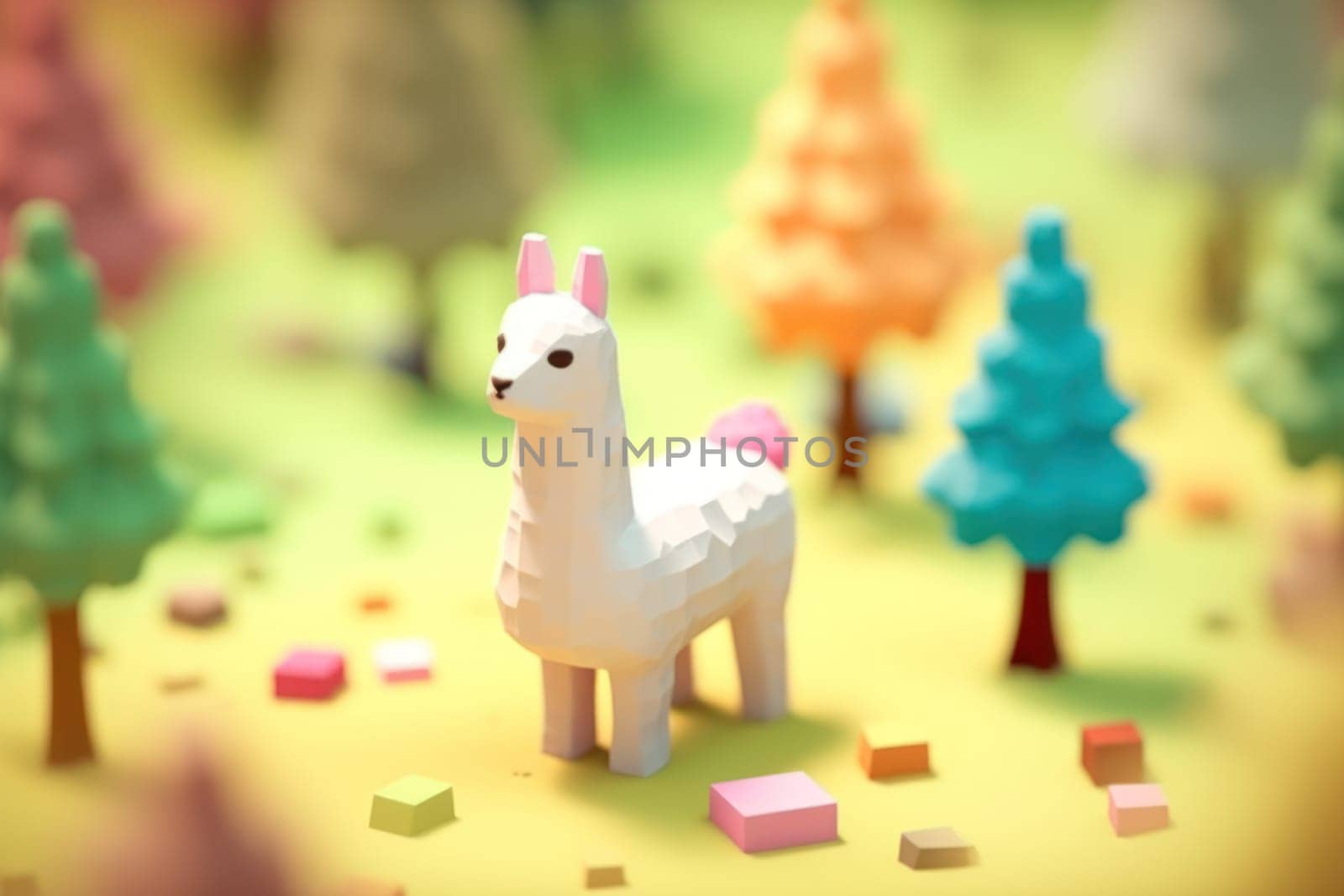A alpaca walking in forest 3D Tiny cute isometric Generative AI by nijieimu