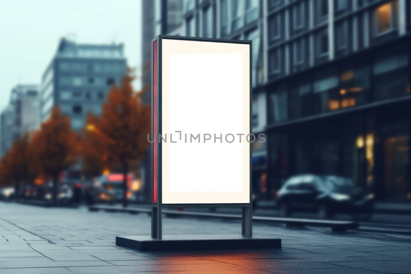 Blank Billboard on City Street at Night Outdoor advertising Generative AI.
