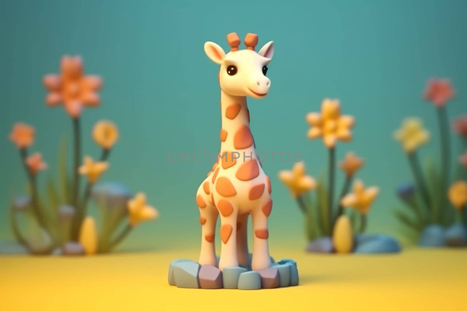 A giraffe walking in forest 3D Tiny cute isometric Generative AI.