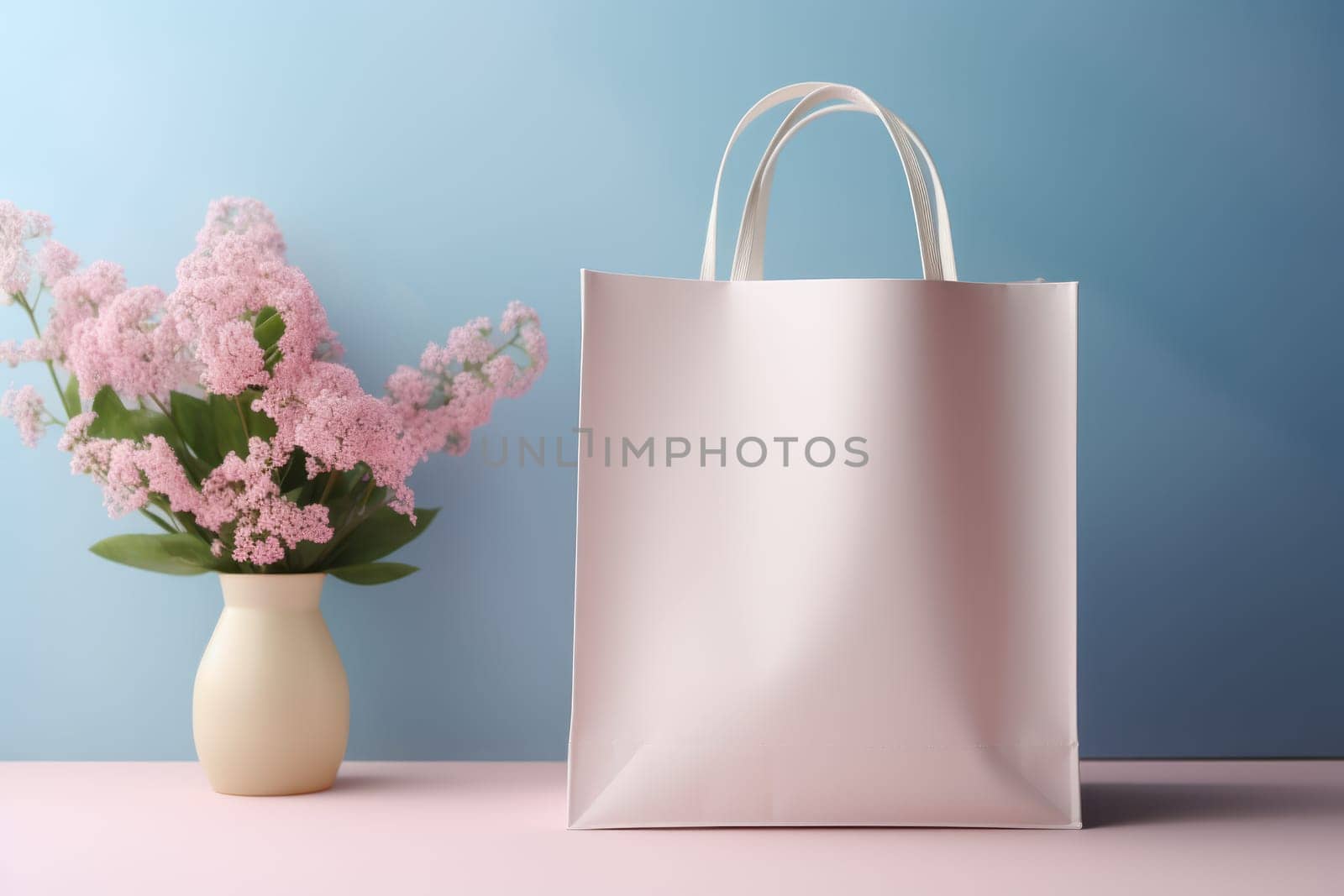 Mockup White Blank shopping bag with natural theme background Generative AI.