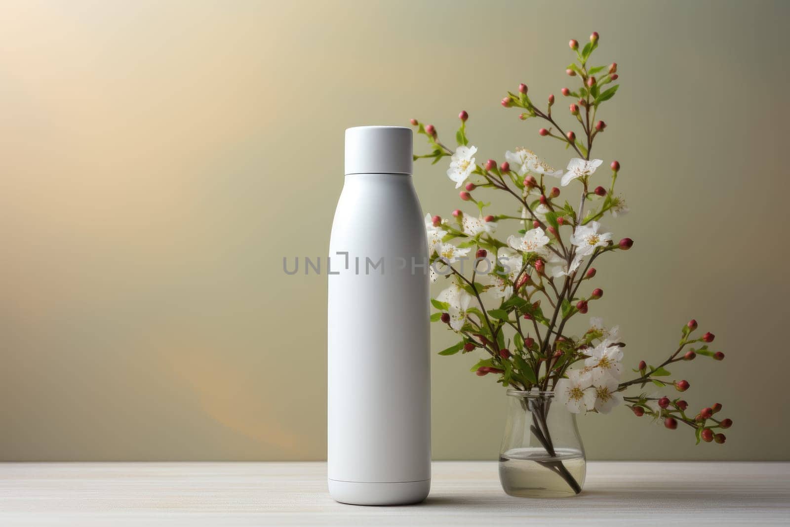 White Blank Bottle Mockup with natural theme background Generative AI.