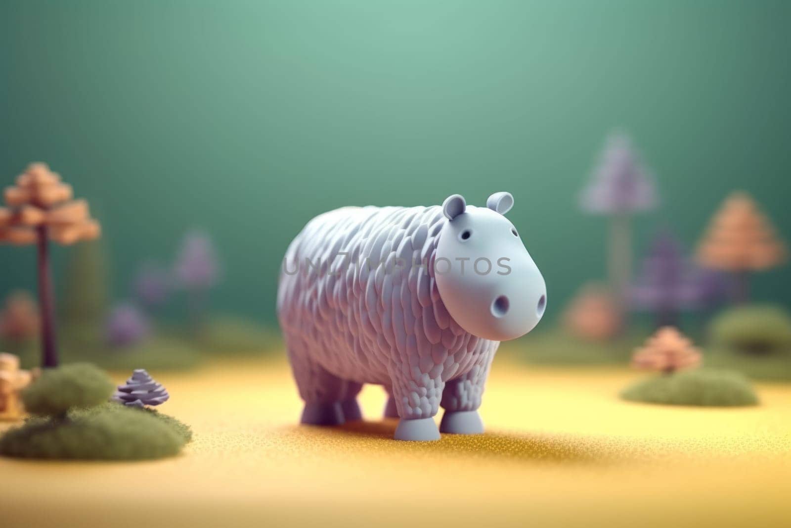 A hippopotamus walking in forest 3D Tiny cute isometric Generative AI by nijieimu