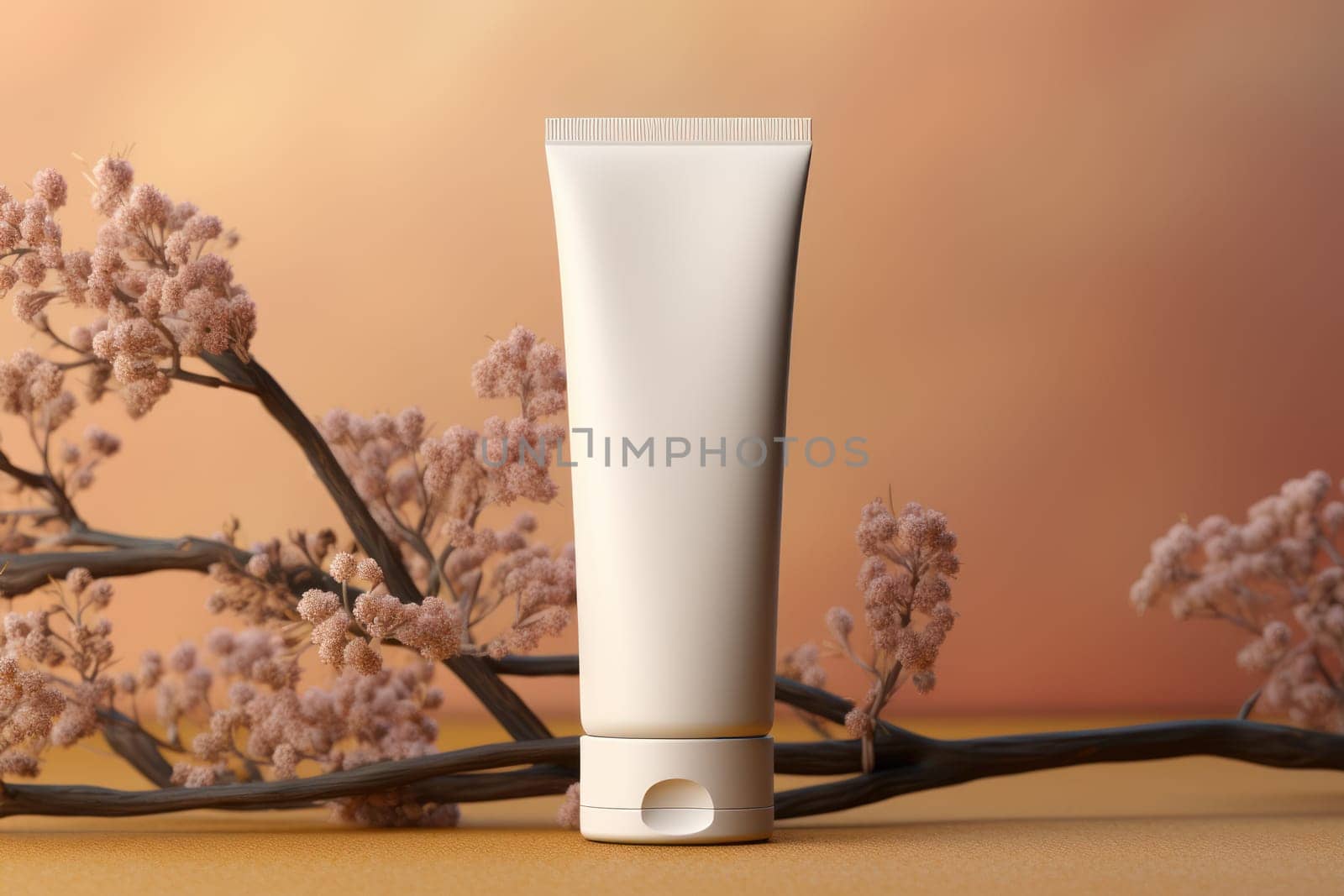 White Blank cosmetic cream tube Mockup pastel background Generative AI.