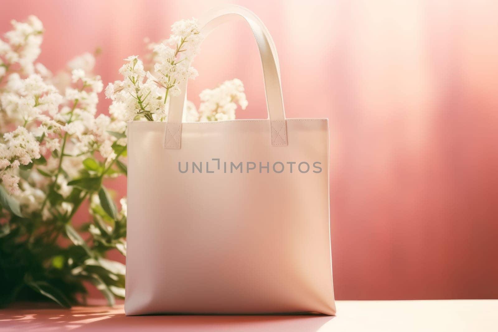 Mockup White Blank shopping bag with natural theme background Generative AI.