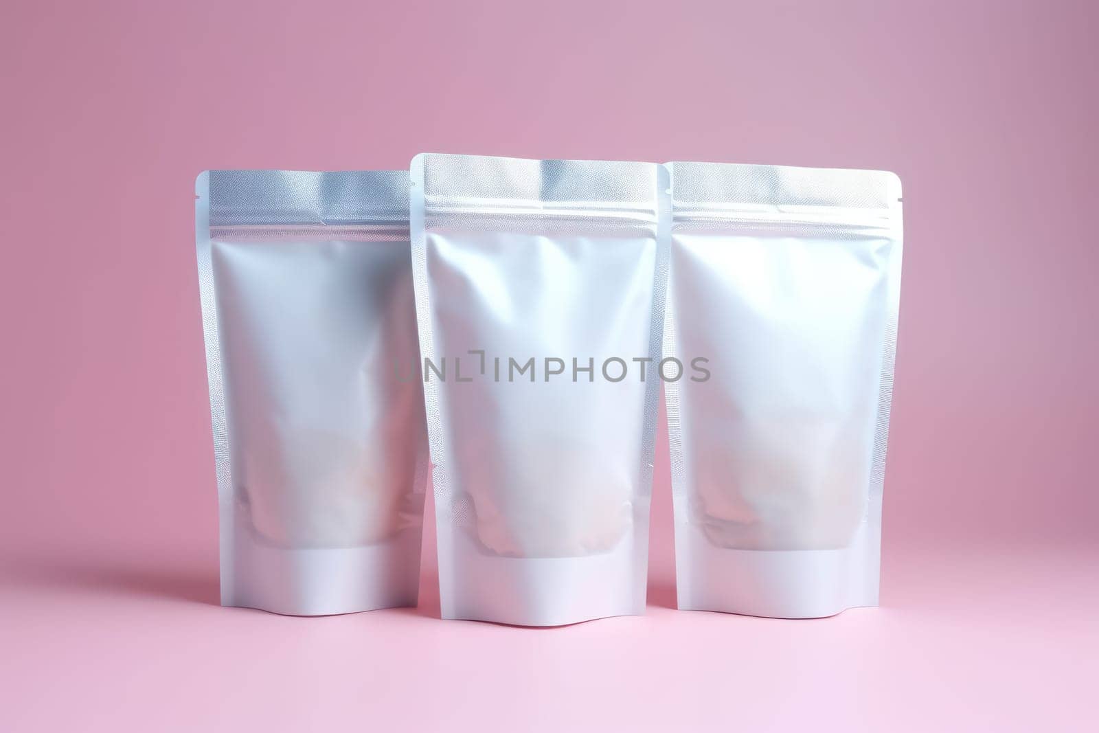 White Blank Coffee bag Pack Mockup Stand Up with pastel natural theme background Generative AI.