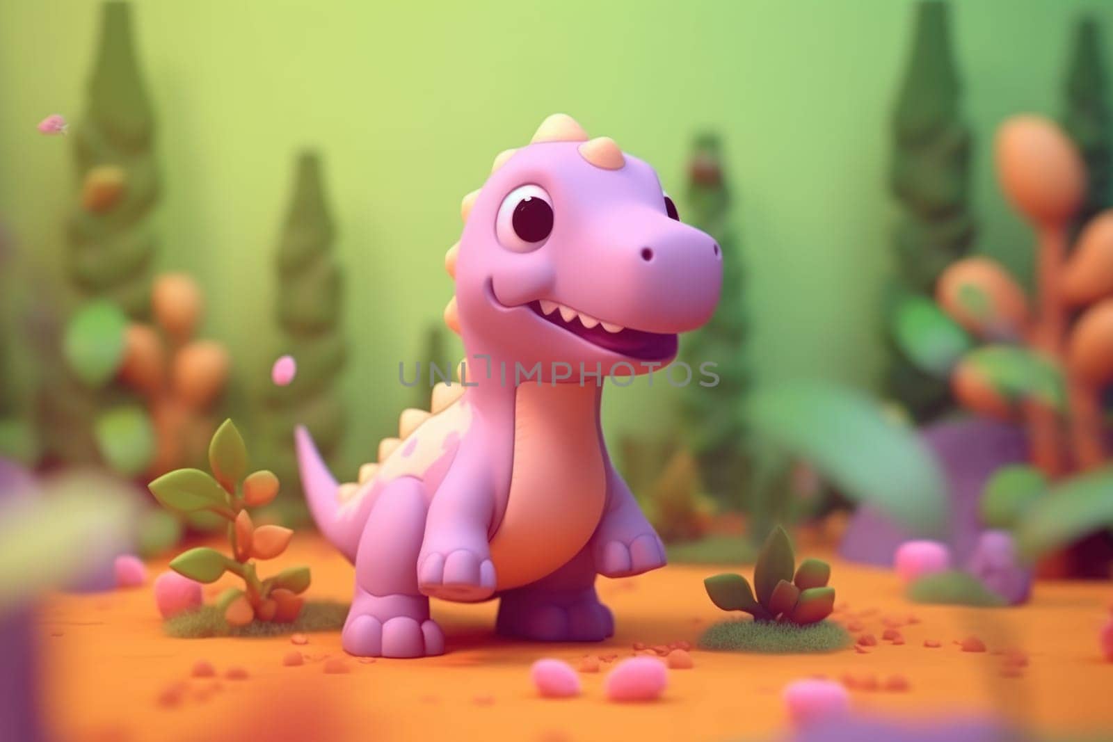 A dinosaur walking in forest 3D Tiny cute isometric Generative AI.