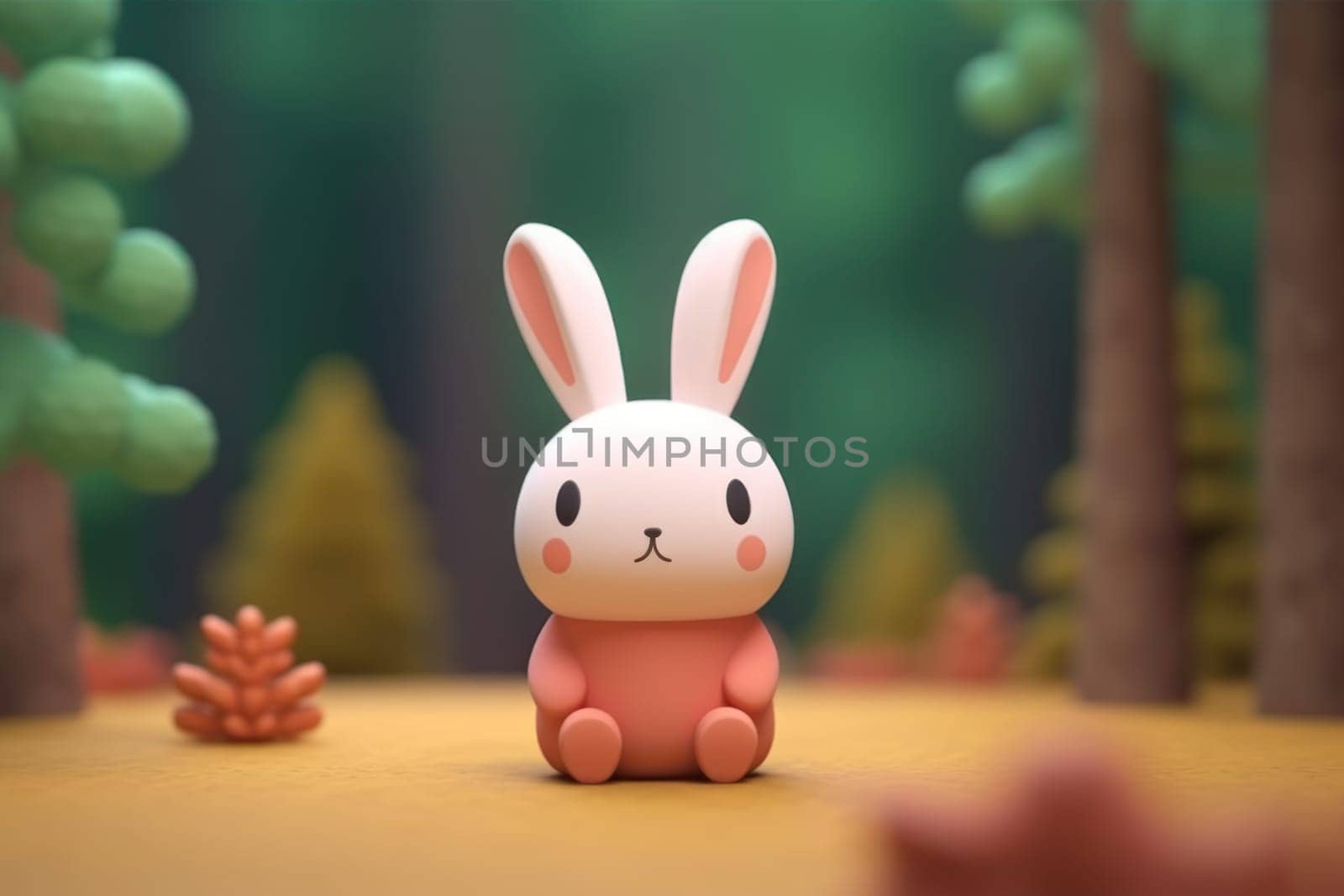 A rabbit walking in forest 3D Tiny cute isometric Generative AI.