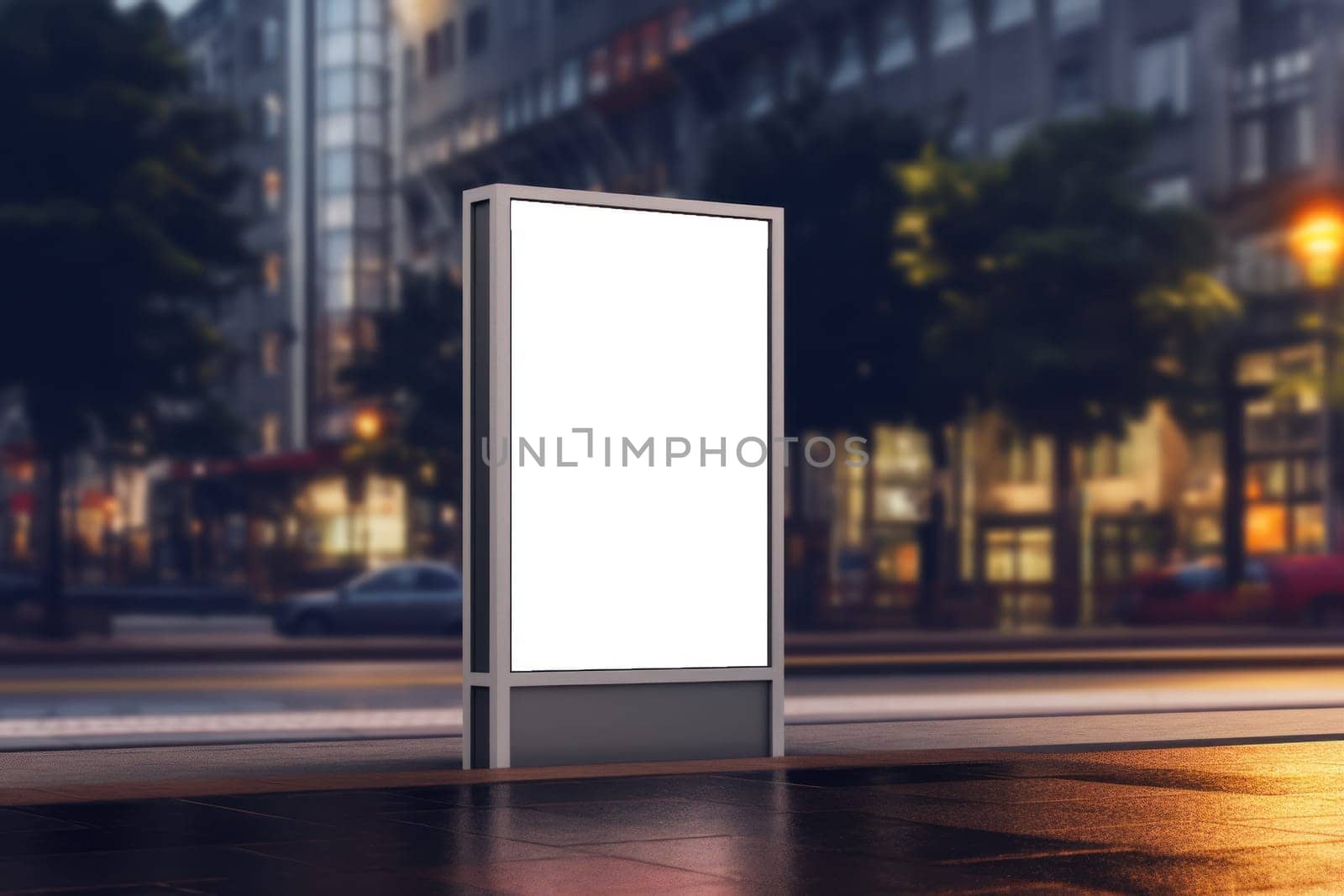 Blank Billboard on City Street at Night Outdoor advertising Generative AI.