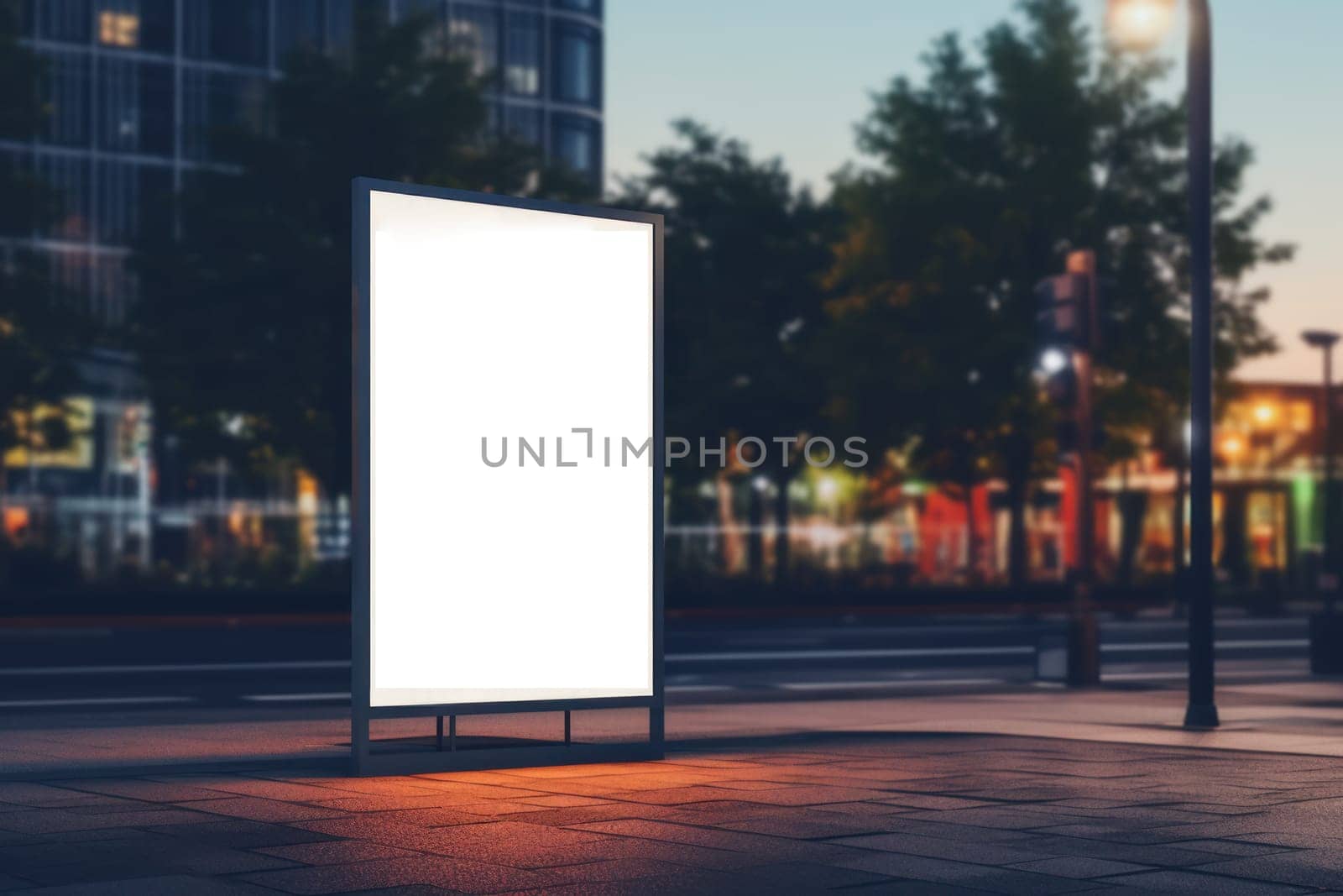 Blank Billboard on City Street at Night Outdoor advertising Generative AI.