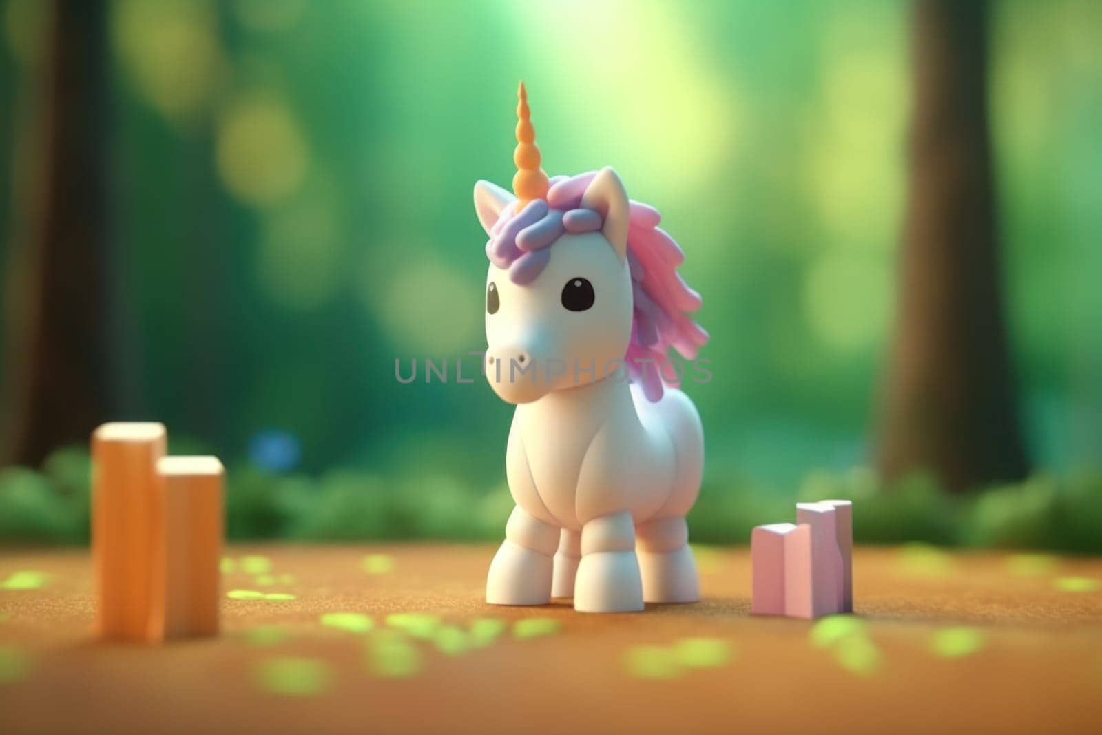 A Unicorn horse walking in forest 3D Tiny cute isometric Generative AI..