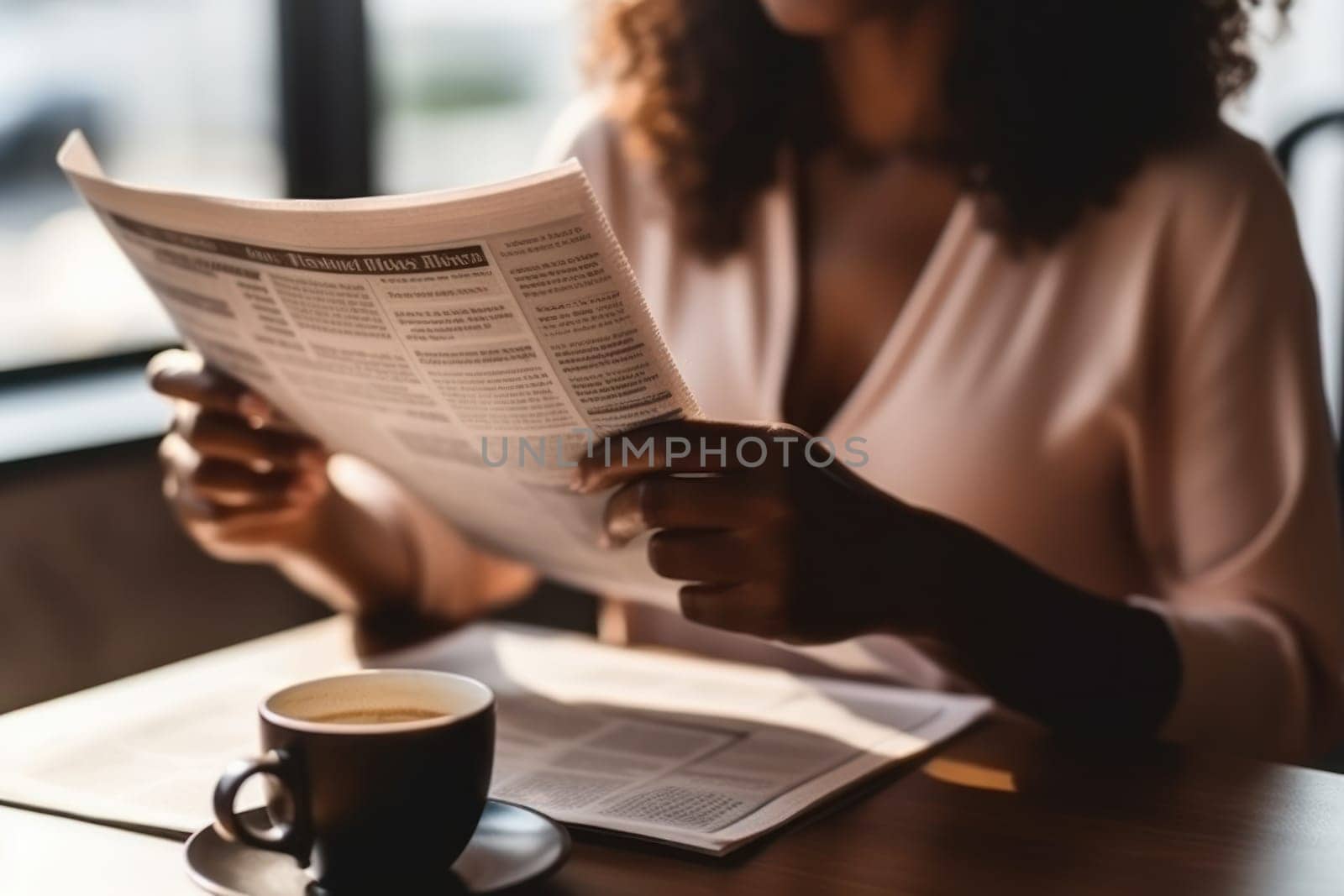 Closeup hands Businesswoman reading the latest news Generative AI.