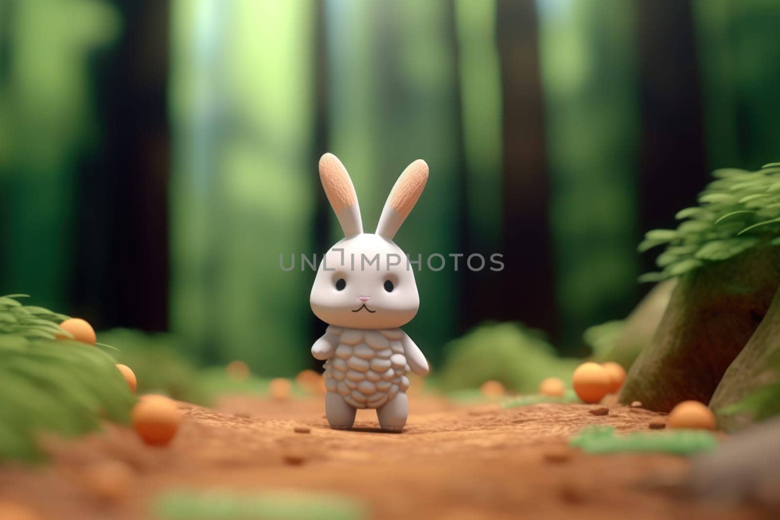 A rabbit walking in forest 3D Tiny cute isometric Generative AI.