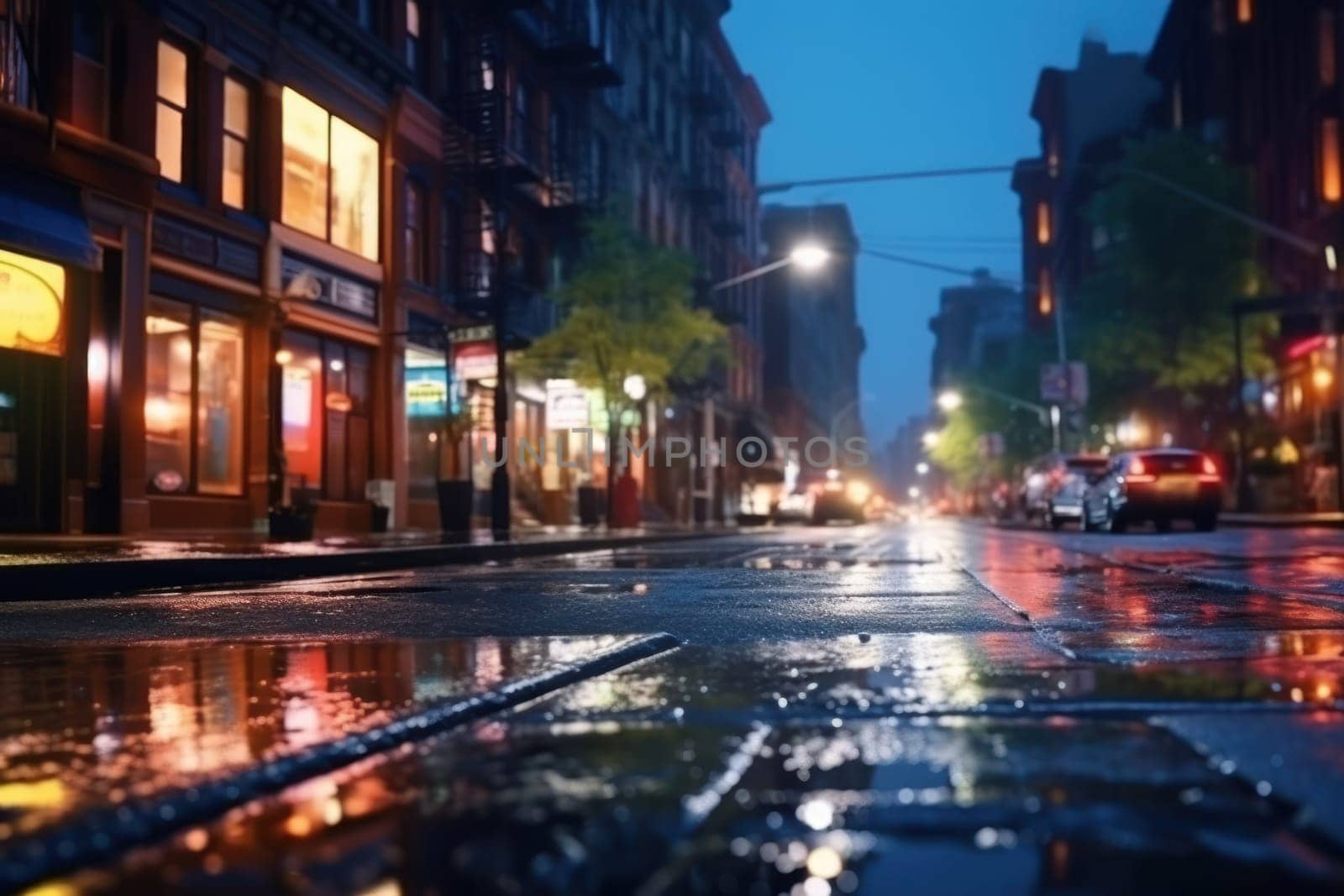 City street Radiance lights night city street landscape Generative AI.