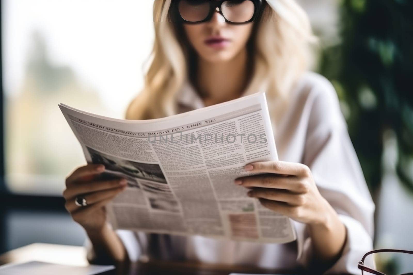 Closeup hands Businesswoman reading the latest news Generative AI.
