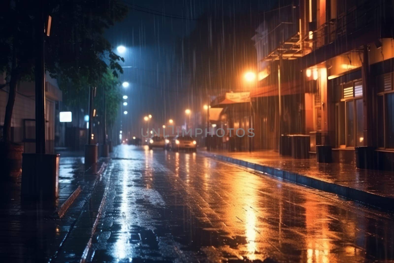 City street Radiance lights night city street landscape Generative AI.
