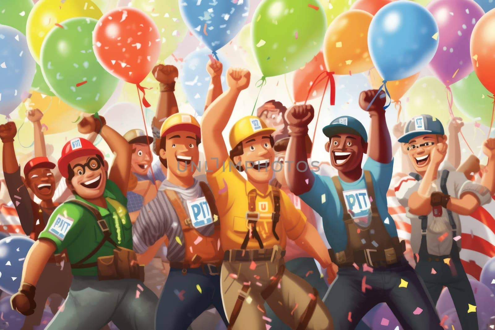 Happy Labor Day An animated cartoon illustration Generative AI.