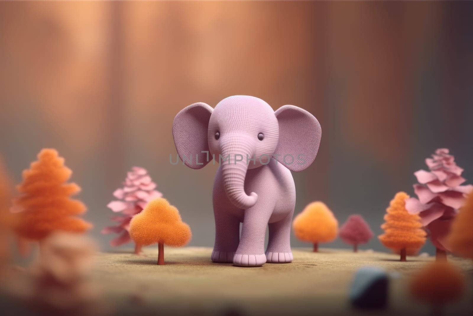 A elephant walking in forest 3D Tiny cute isometric Generative AI.