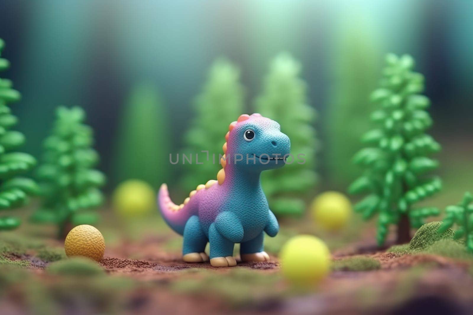 A dinosaur walking in forest 3D Tiny cute isometric Generative AI.