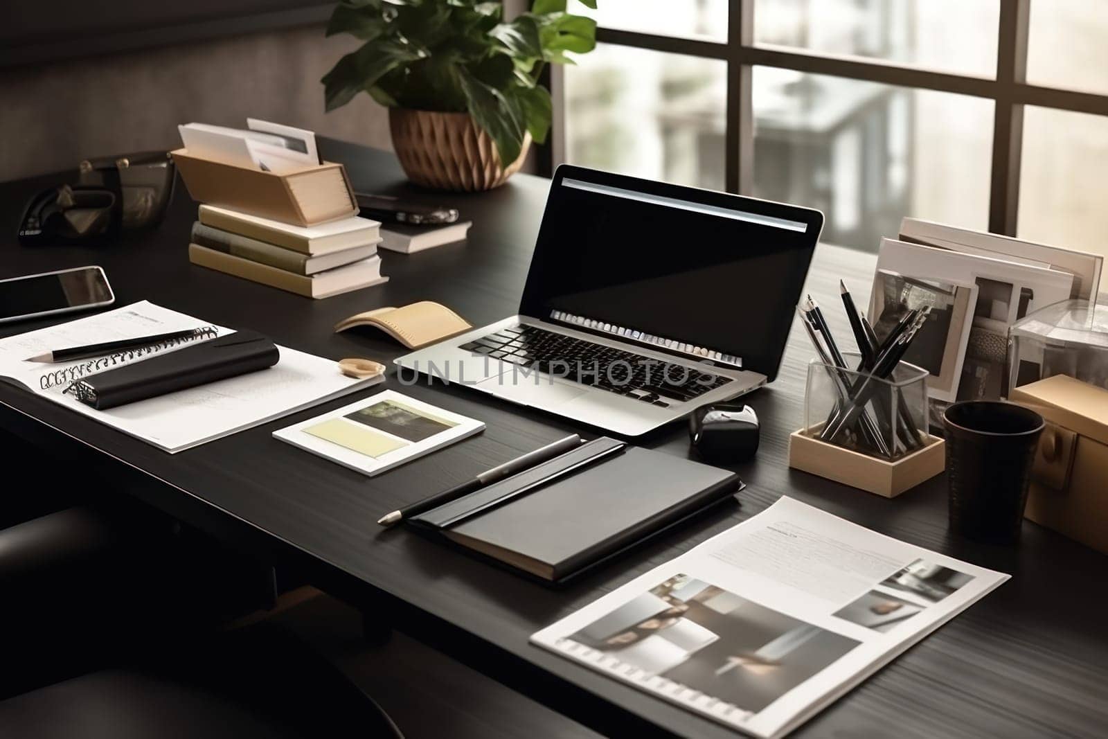 A designer's desk with a laptop designer's working table Generative AI.