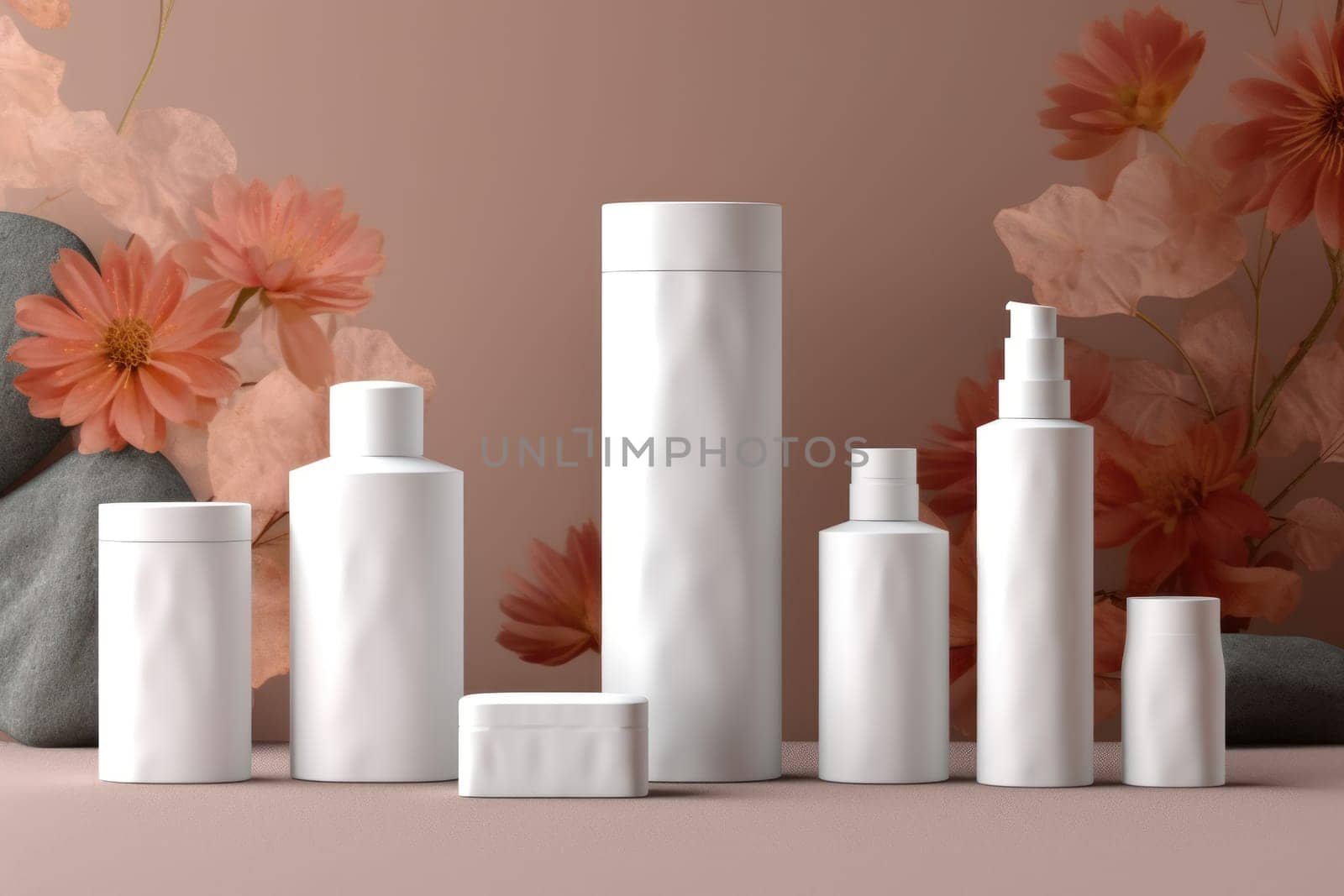 3D render individual skincare product package white blank mockup Generative AI.