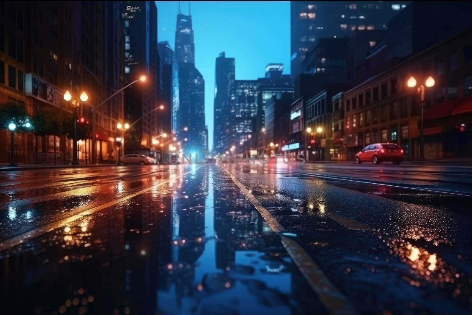 City street Radiance lights night city street landscape Generative AI.