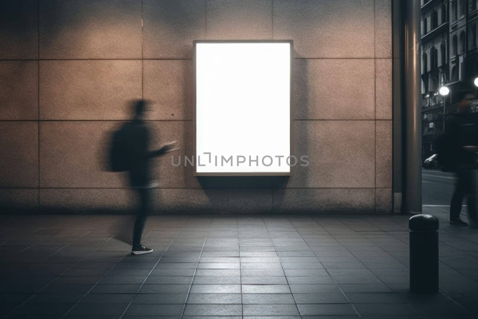 Blank Billboard on City Street at Night Indoor advertising Generative AI.