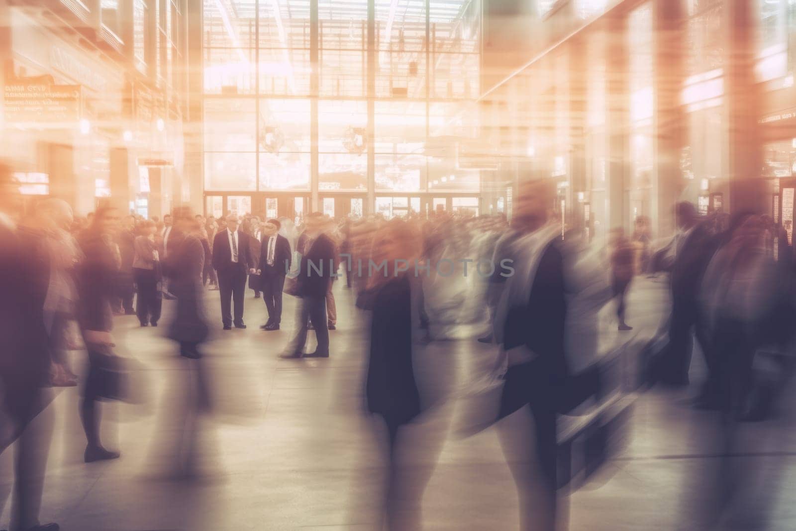 Abstract motion blur image of business people crowd walking Generative AI.
