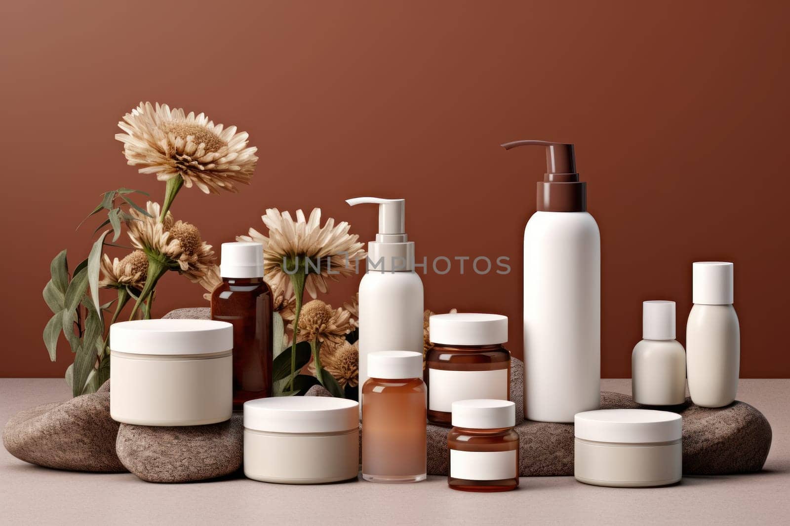 3D render individual skincare product package white blank mockup Generative AI.