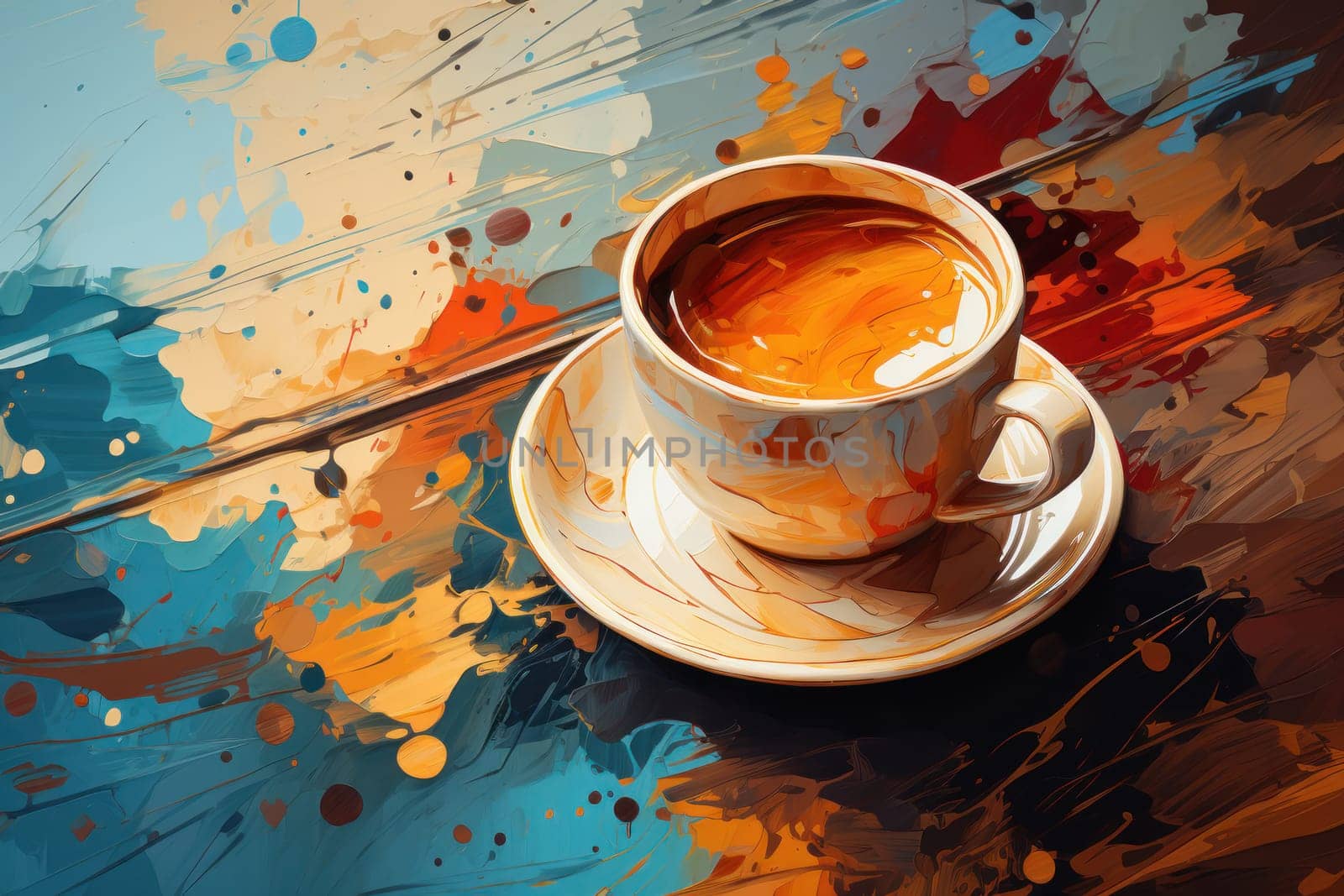 Cup of coffee poster design abstract background.