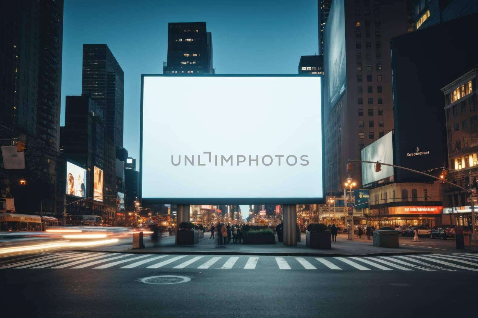 Digital Media Blank white mock up of advertising light box billboard at city background, advertising, Generative AI.