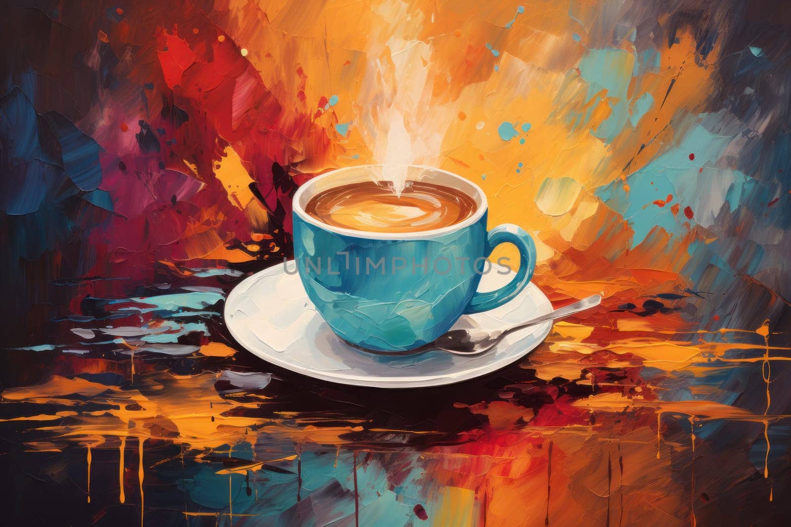 Cup of coffee poster design abstract background.