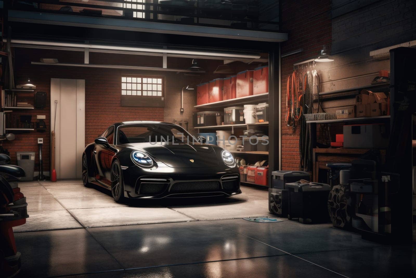 Photo of car garage complete with workshop equipment by nijieimu