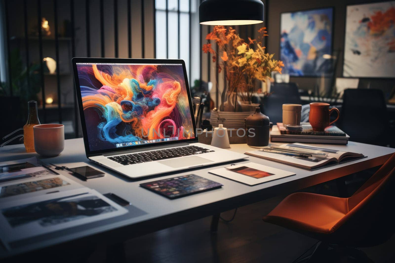 graphic designer home office and creative desk Generative AI.