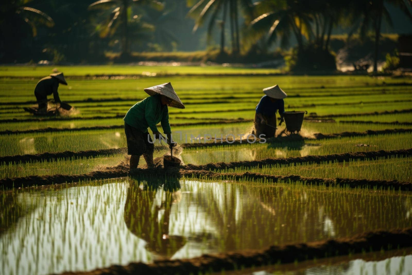 Agriculture of Asia Local Thai farmers are planting rice fields.