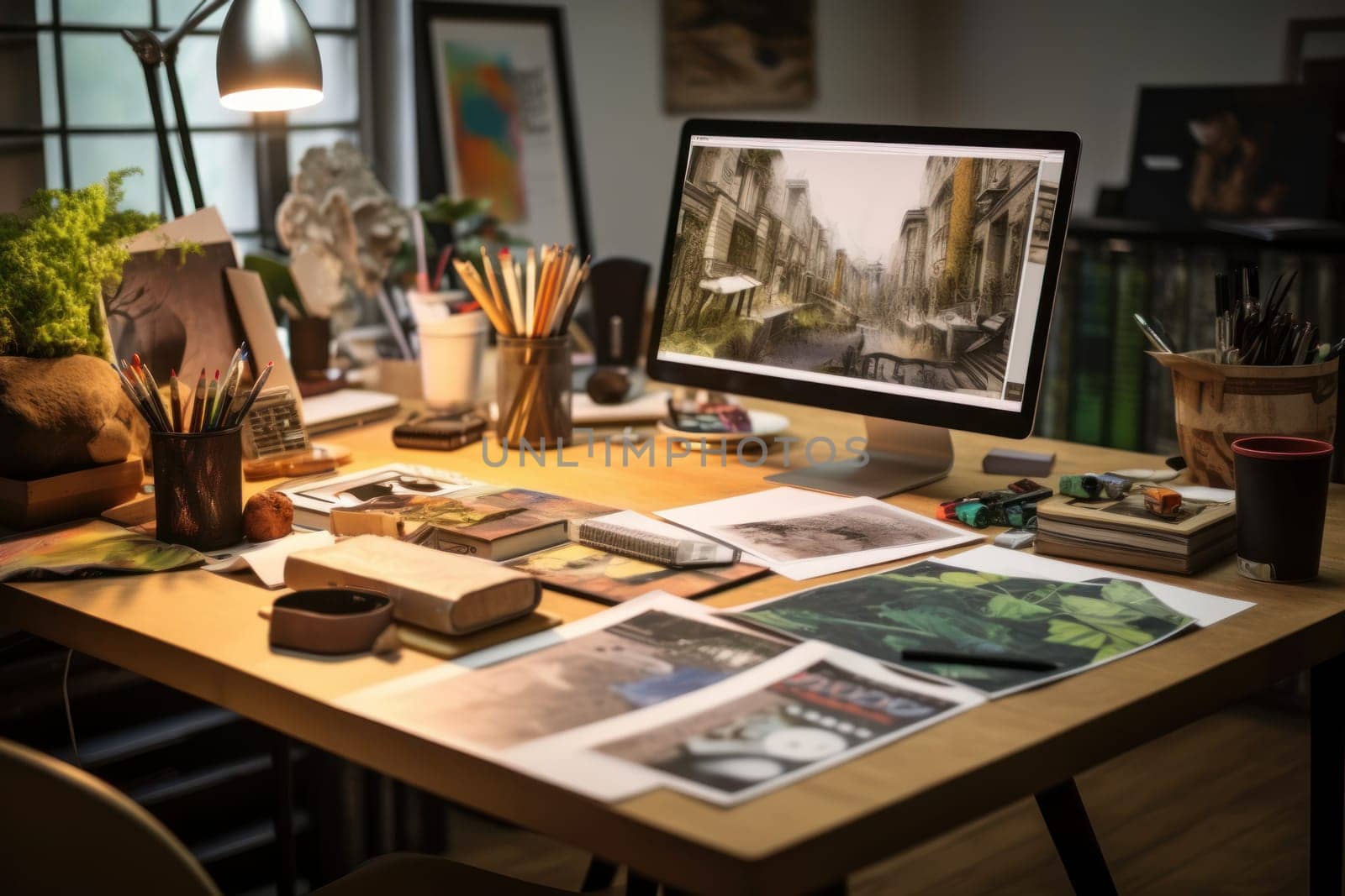 graphic designer home office and creative desk Generative AI by nijieimu