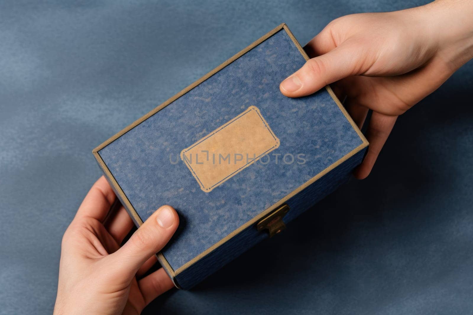 a hand holding a mailing box mockup delivery service concept photo.