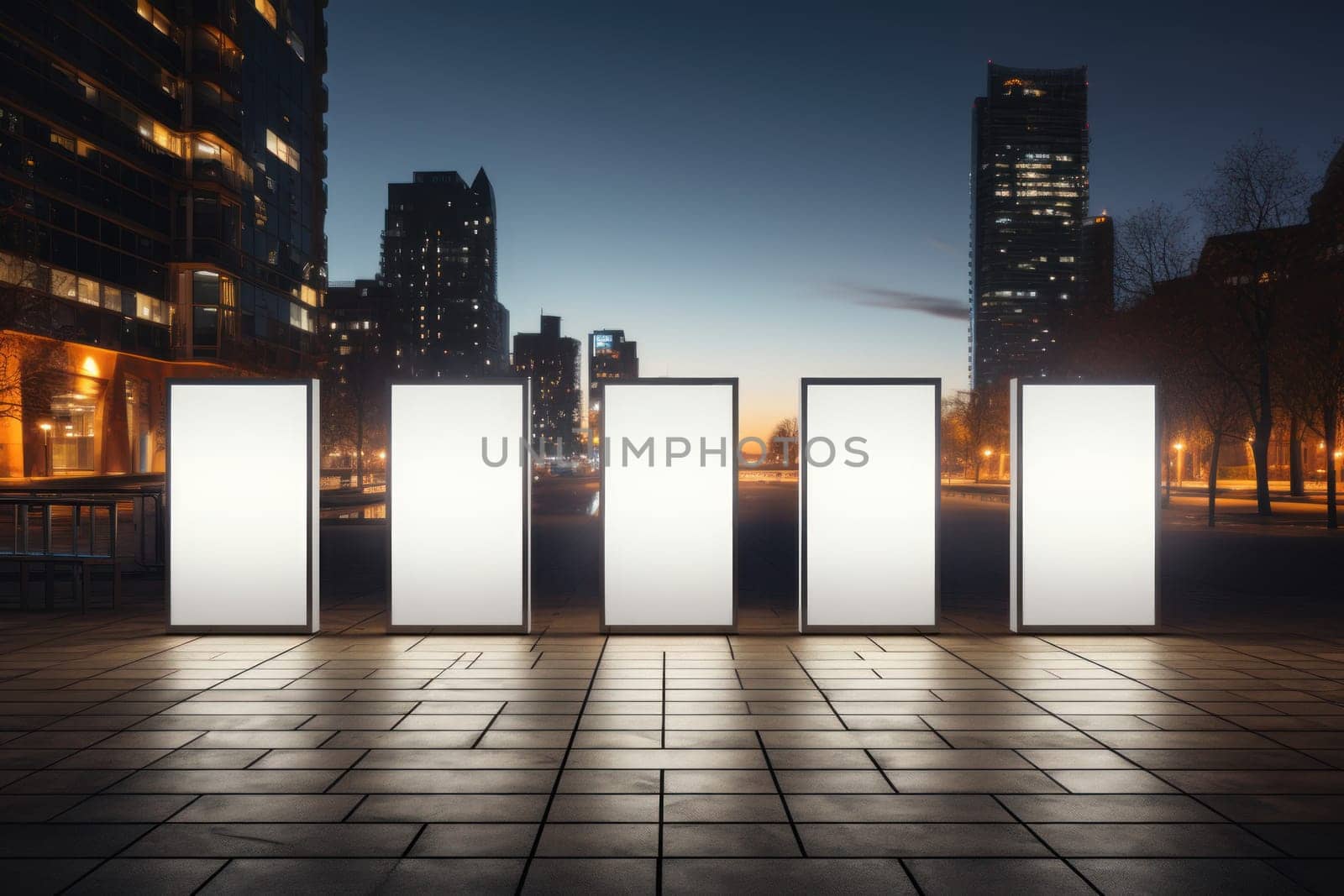 Digital Media Blank white mock up of advertising light box billboard at city background, advertising, Generative AI.