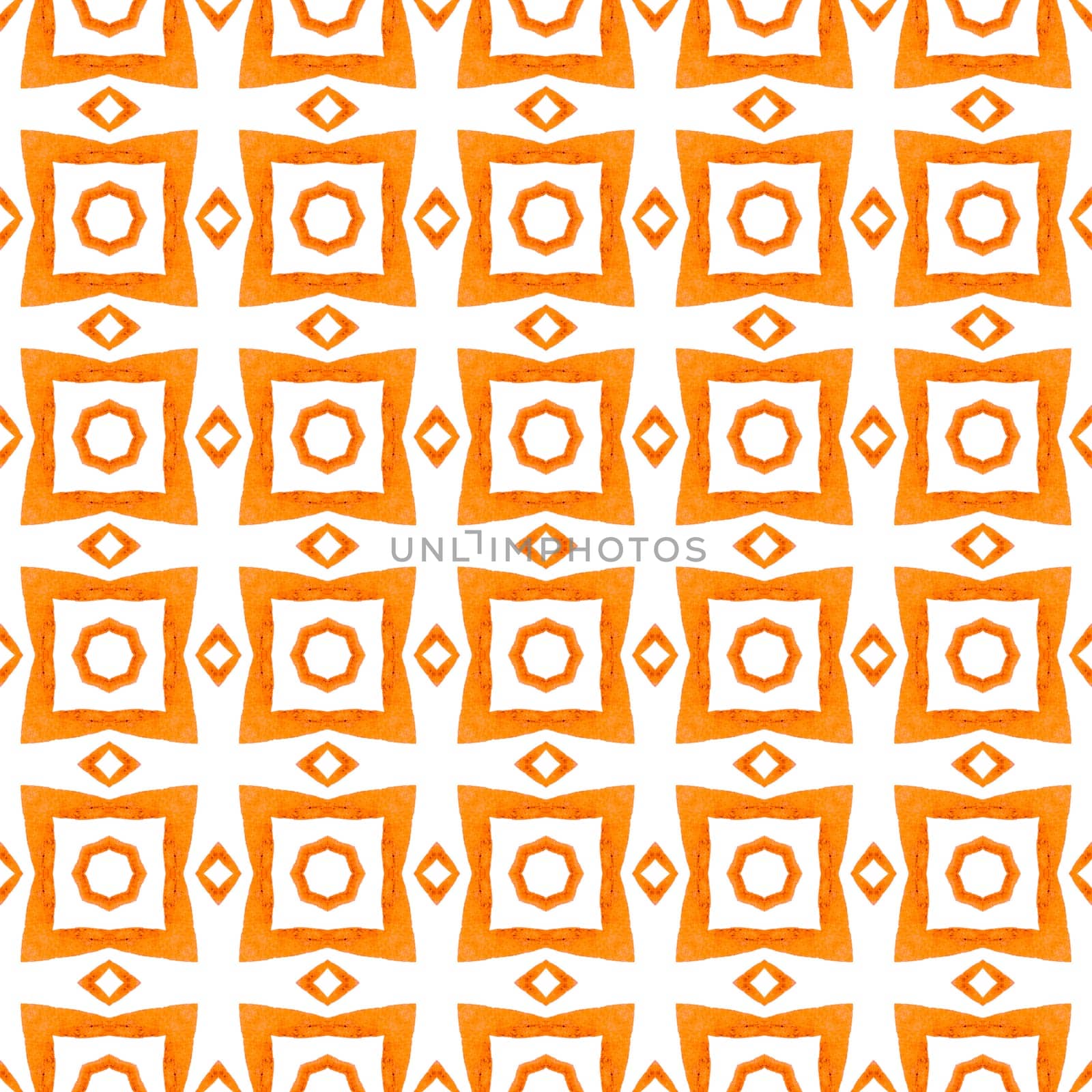 Watercolor medallion seamless border. Orange awesome boho chic summer design. Textile ready modern print, swimwear fabric, wallpaper, wrapping. Medallion seamless pattern.