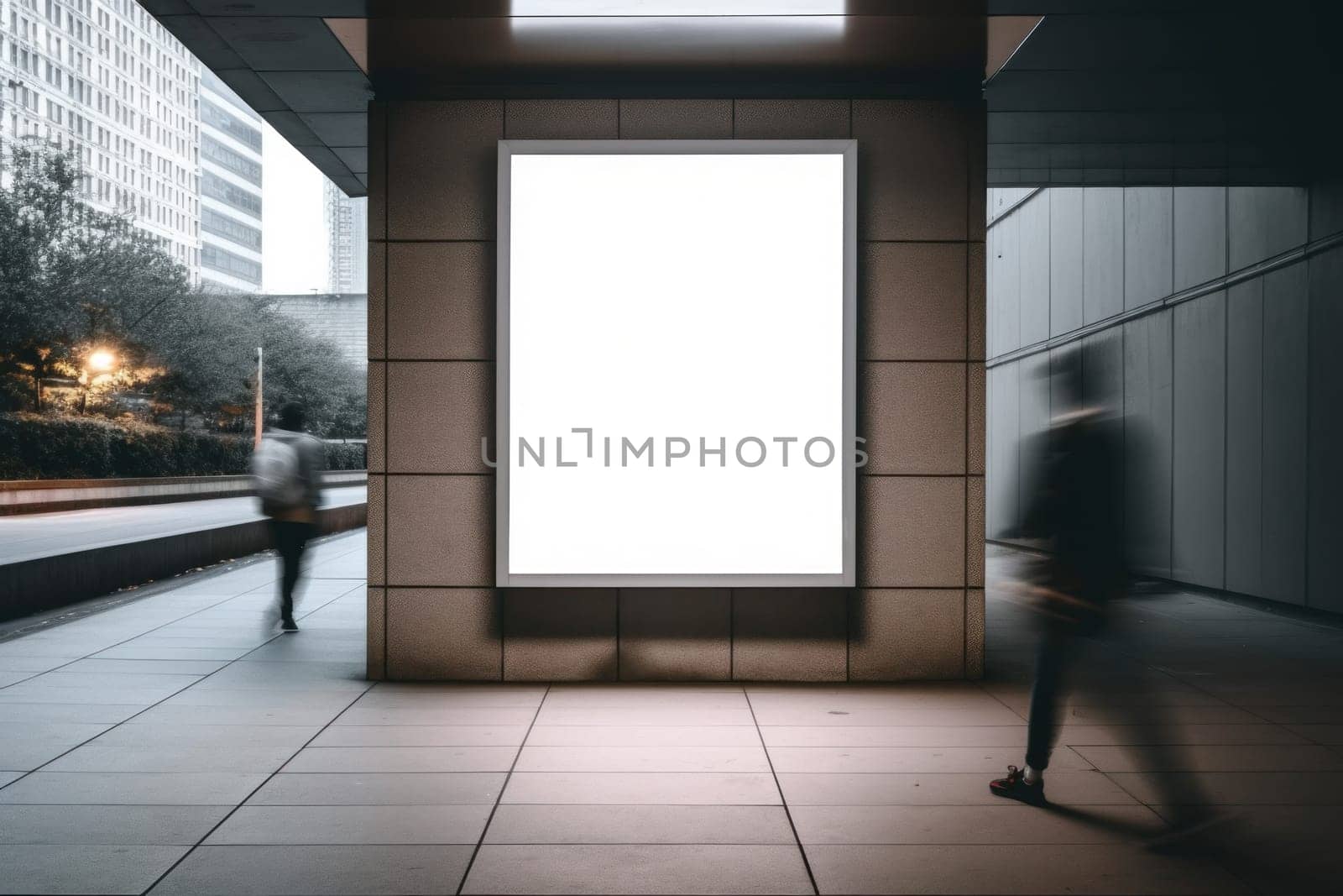 Empty digital billboard on busy street at night, Generative AI.