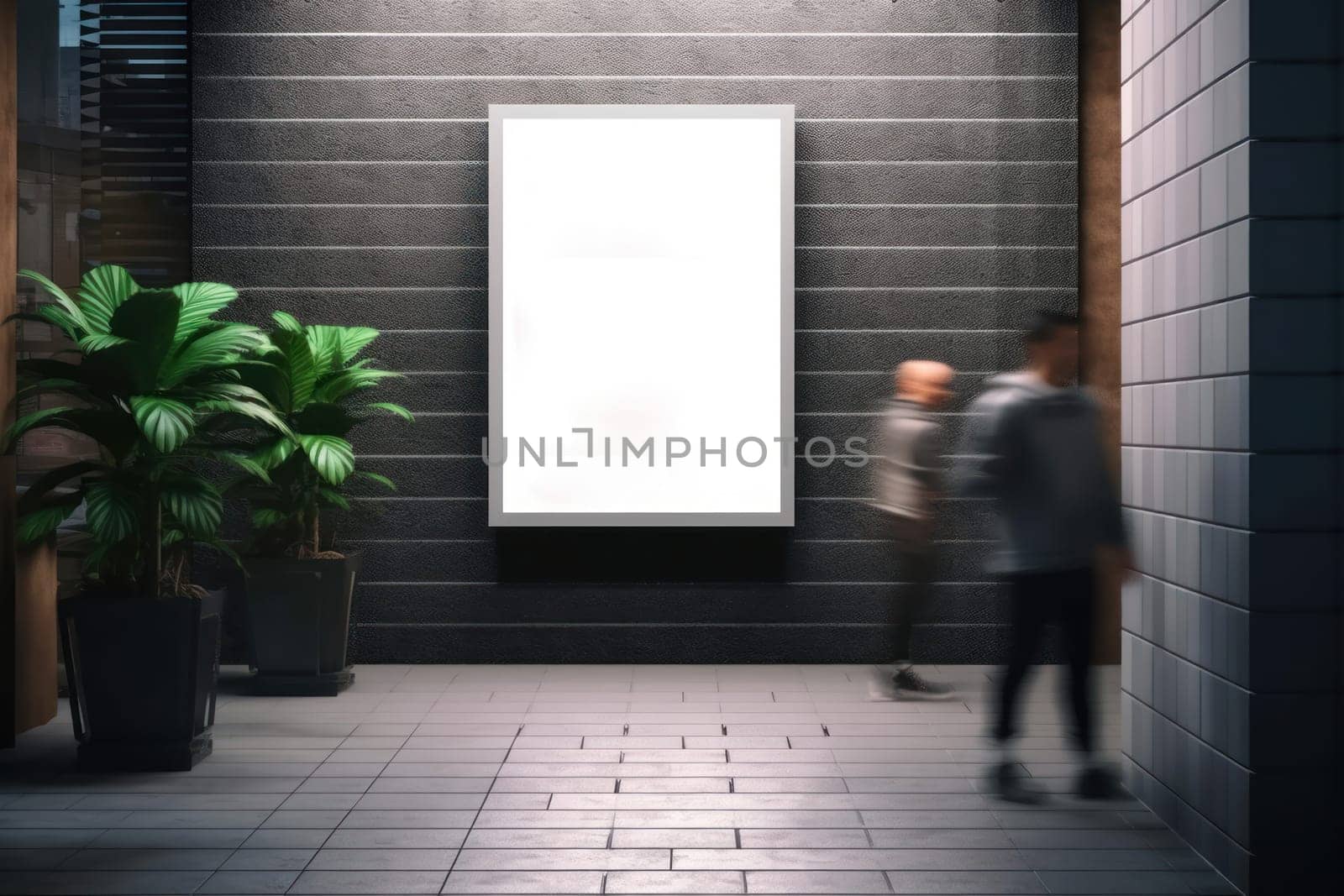 Blank Billboard on City Street at Night Indoor advertising Generative AI.