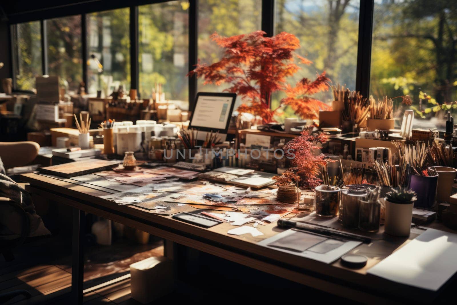 graphic designer home office and creative desk Generative AI.