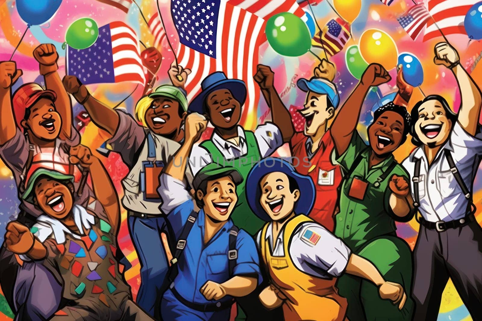 Happy Labor Day An animated cartoon illustration Generative AI.